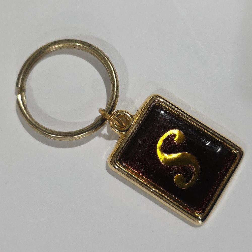 Gold Tone Rectangular Keychain With Initial "S" P… - image 3